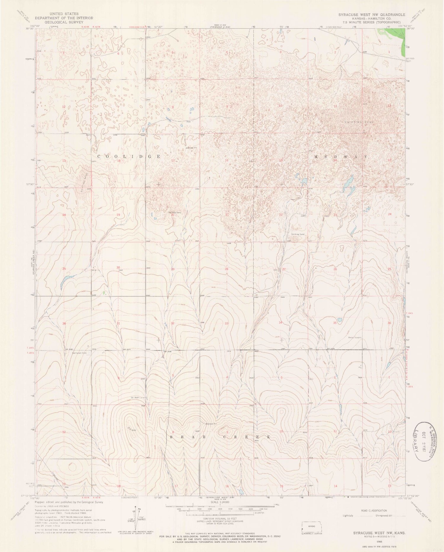 Classic USGS Syracuse West NW Kansas 7.5'x7.5' Topo Map Image