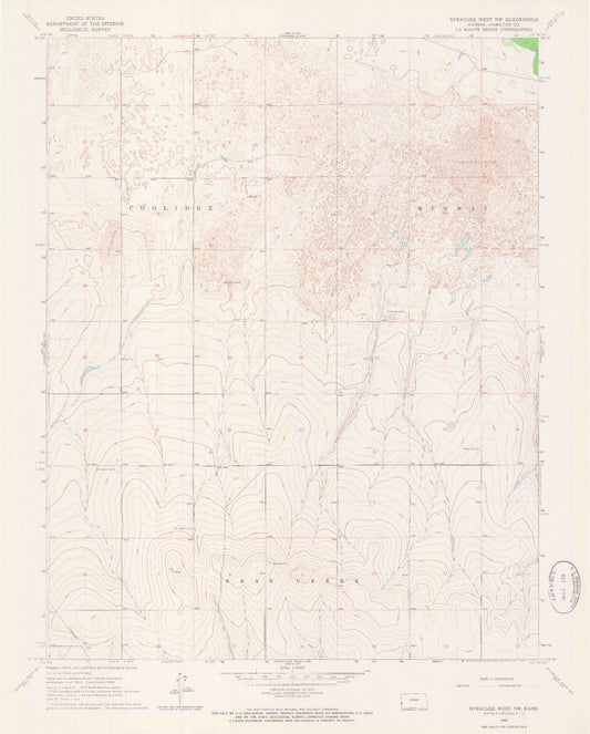 Classic USGS Syracuse West NW Kansas 7.5'x7.5' Topo Map Image