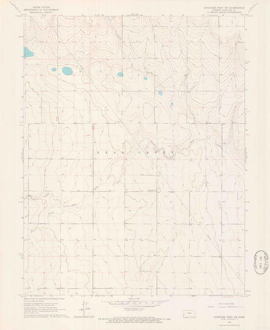 Classic USGS Syracuse West SW Kansas 7.5'x7.5' Topo Map Image