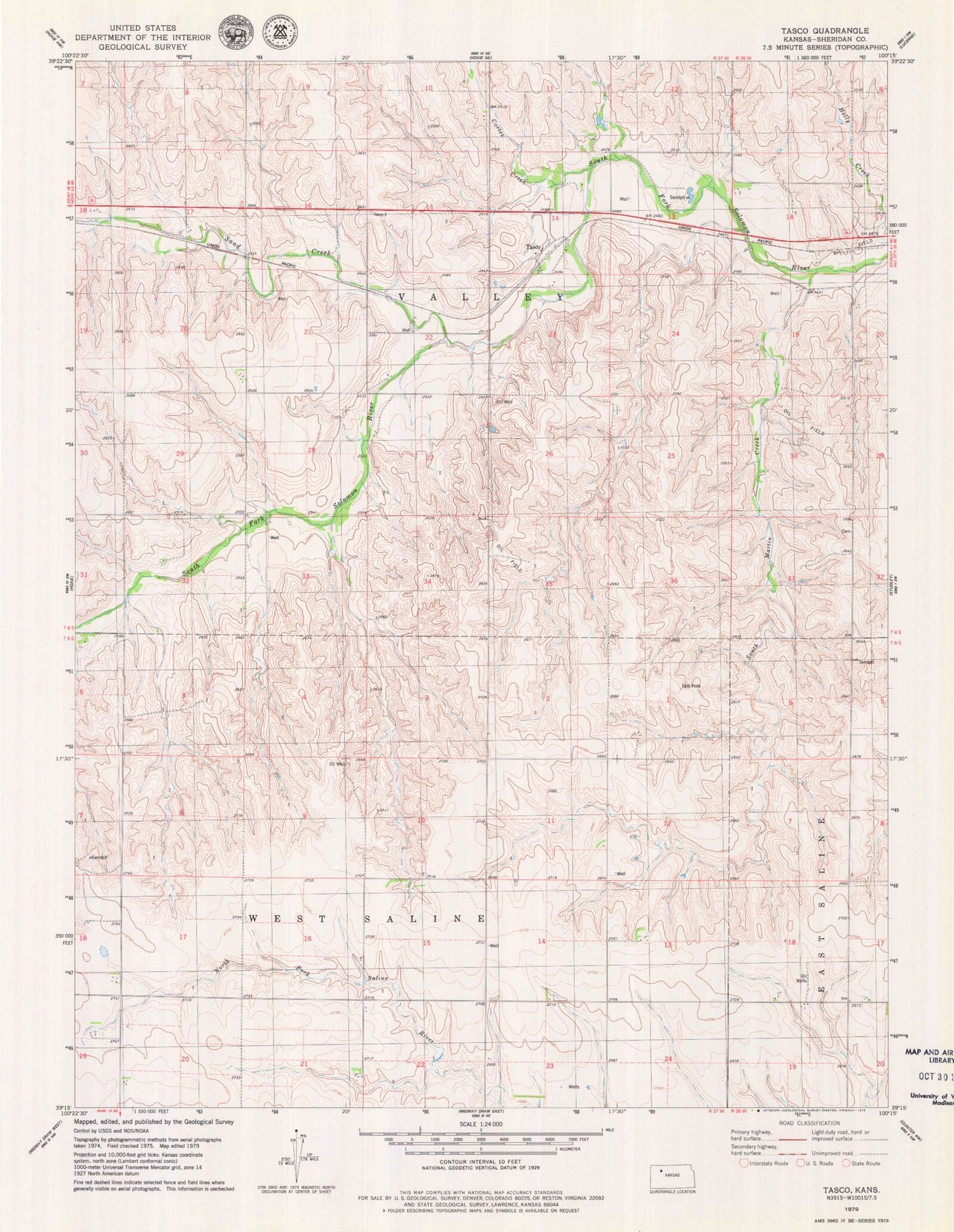 Classic USGS Tasco Kansas 7.5'x7.5' Topo Map Image