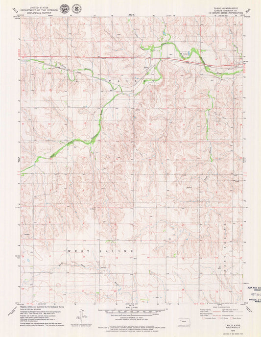 Classic USGS Tasco Kansas 7.5'x7.5' Topo Map Image