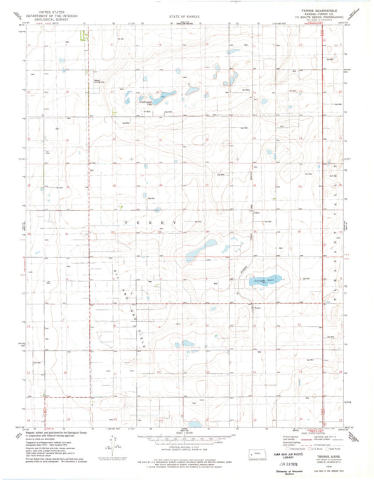 Classic USGS Tennis Kansas 7.5'x7.5' Topo Map Image