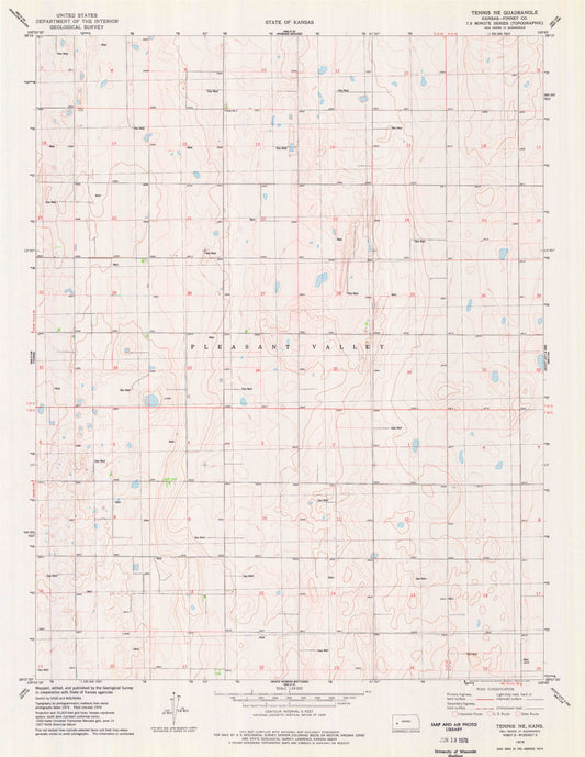 Classic USGS Tennis NE Kansas 7.5'x7.5' Topo Map Image