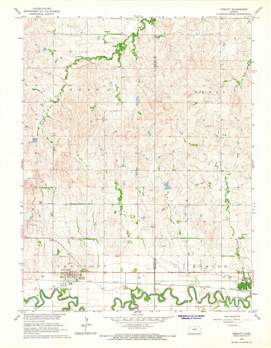 Classic USGS Tescott Kansas 7.5'x7.5' Topo Map Image