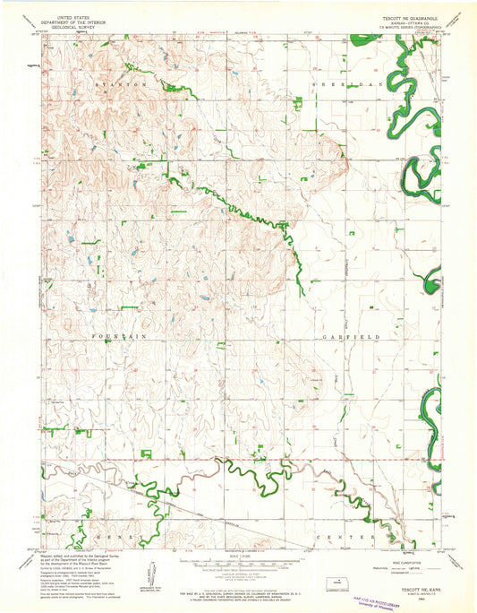 Classic USGS Tescott NE Kansas 7.5'x7.5' Topo Map Image