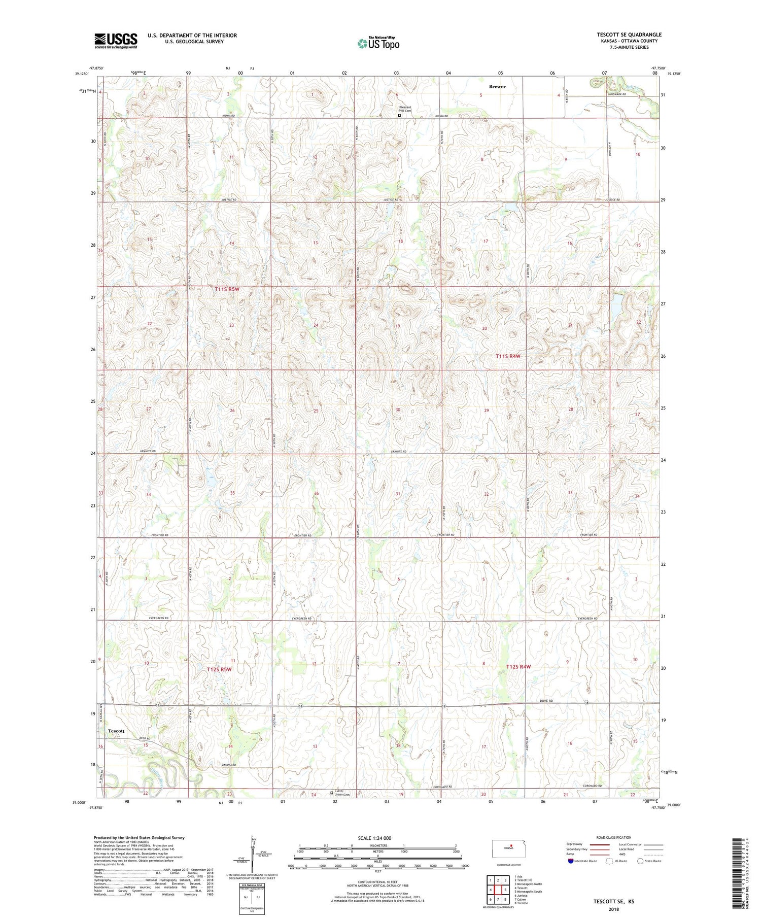 Tescott SE Kansas US Topo Map Image