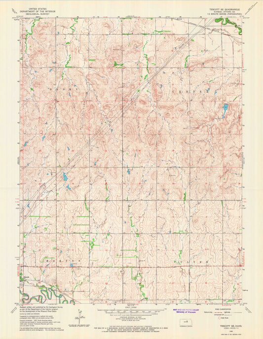 Classic USGS Tescott SE Kansas 7.5'x7.5' Topo Map Image