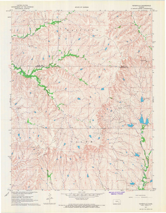 Classic USGS Teterville Kansas 7.5'x7.5' Topo Map Image