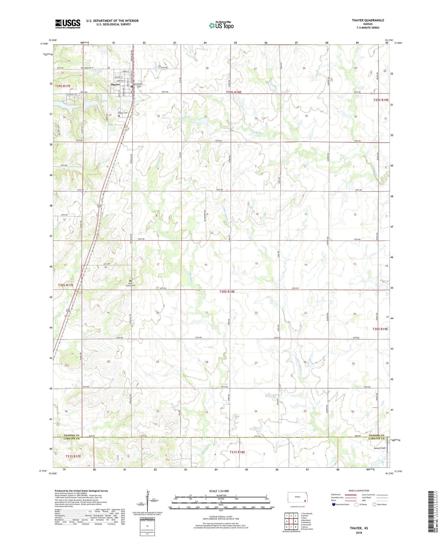 Thayer Kansas US Topo Map Image