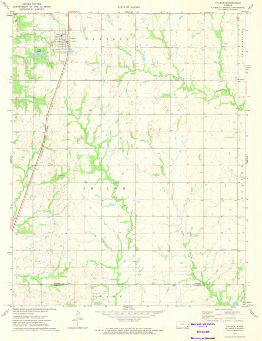 Classic USGS Thayer Kansas 7.5'x7.5' Topo Map Image