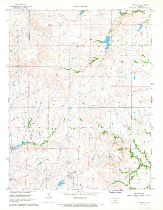 Classic USGS Thrall Kansas 7.5'x7.5' Topo Map Image