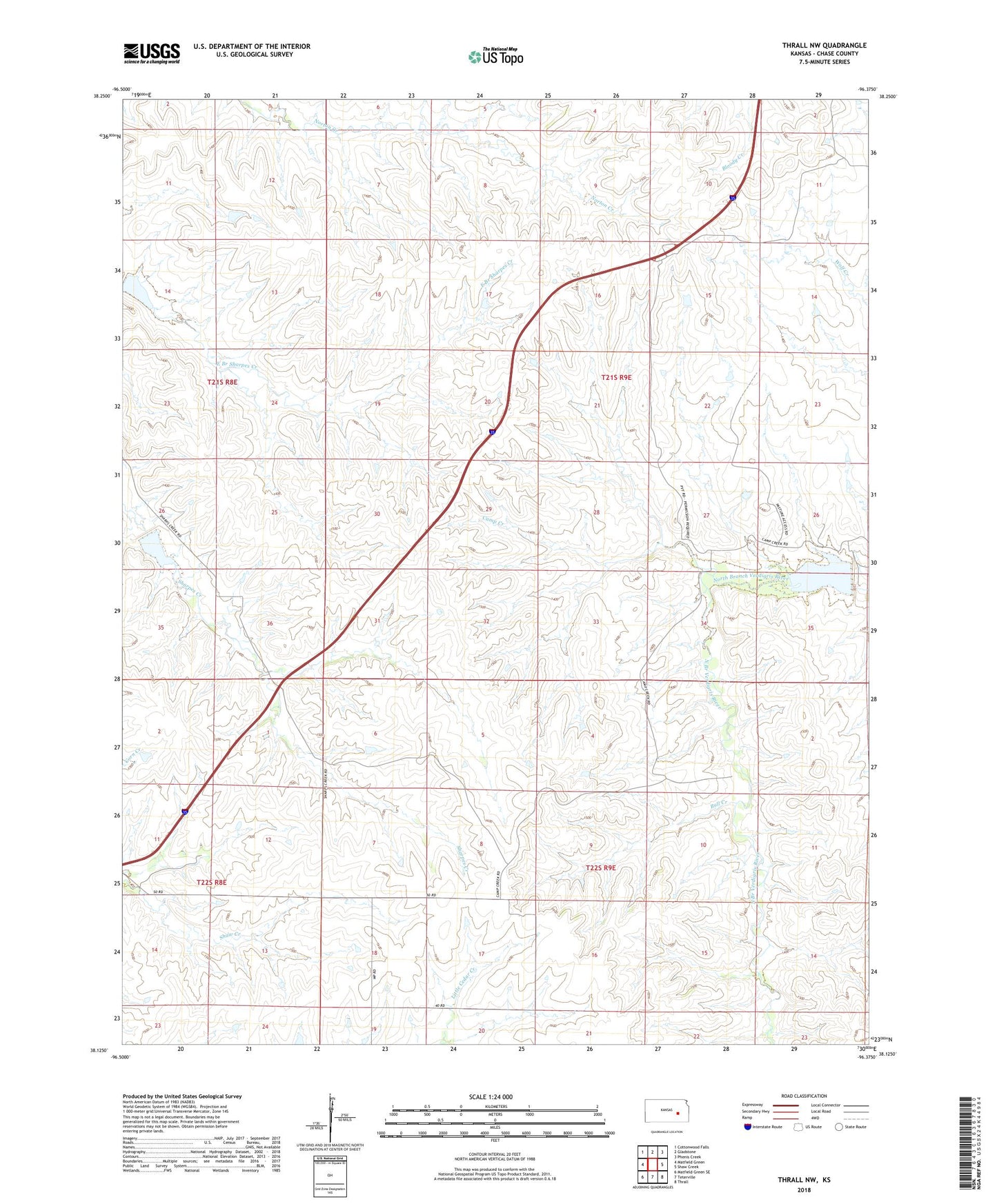 Thrall NW Kansas US Topo Map Image