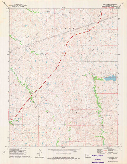 Classic USGS Thrall NW Kansas 7.5'x7.5' Topo Map Image
