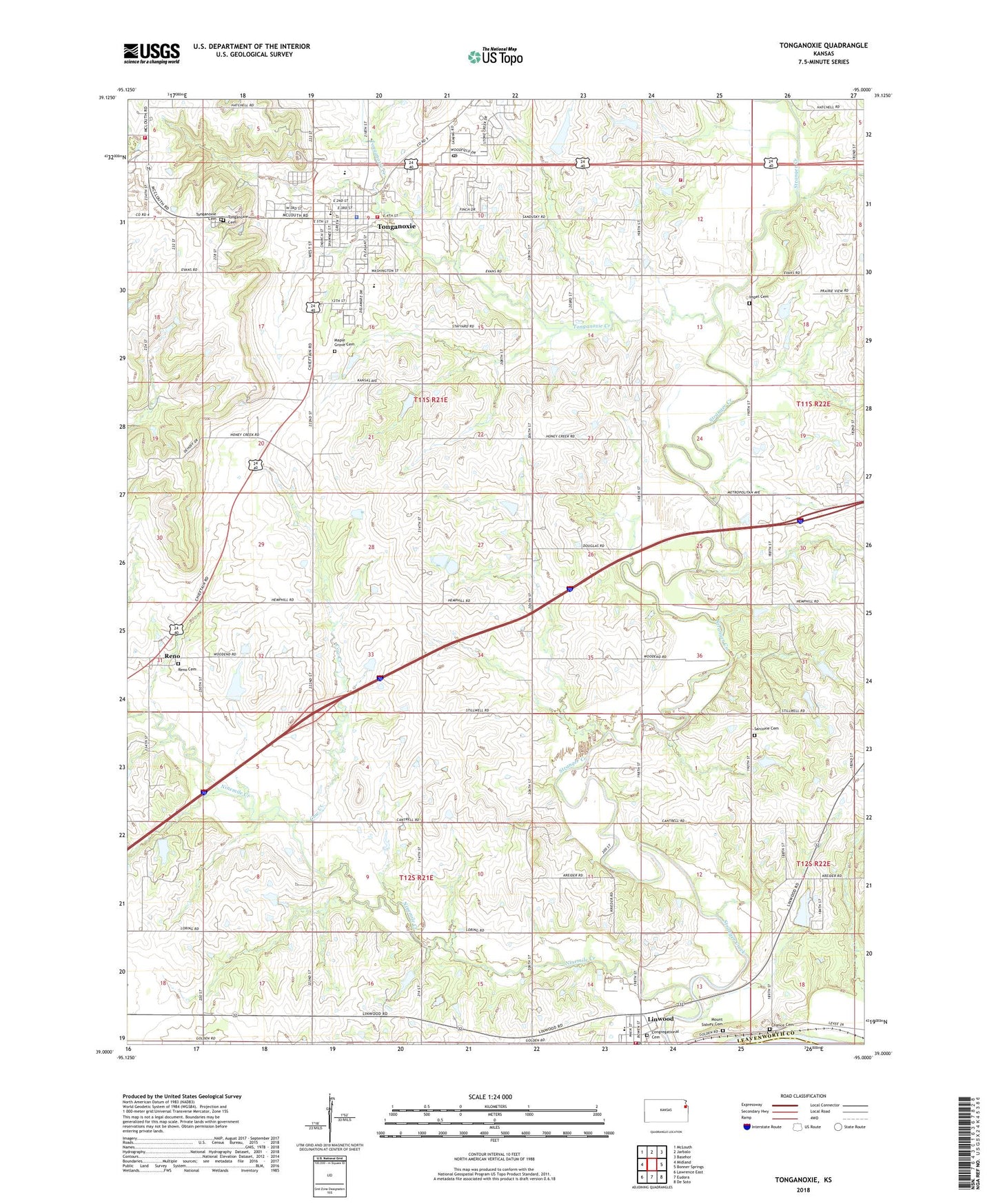 Tonganoxie Kansas US Topo Map Image