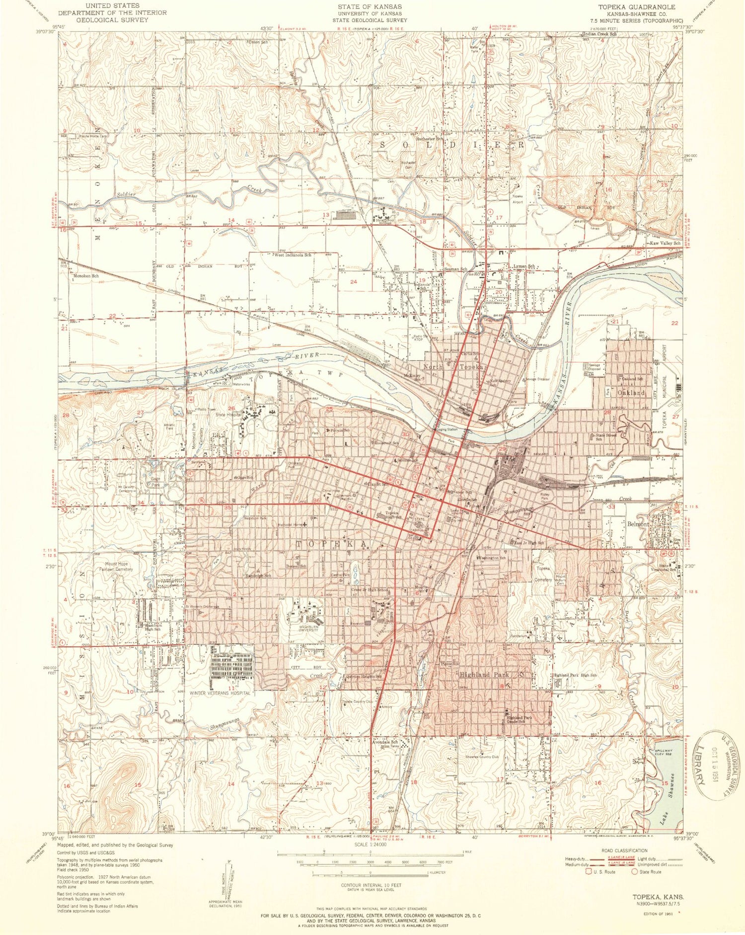 Classic USGS Topeka Kansas 7.5'x7.5' Topo Map Image