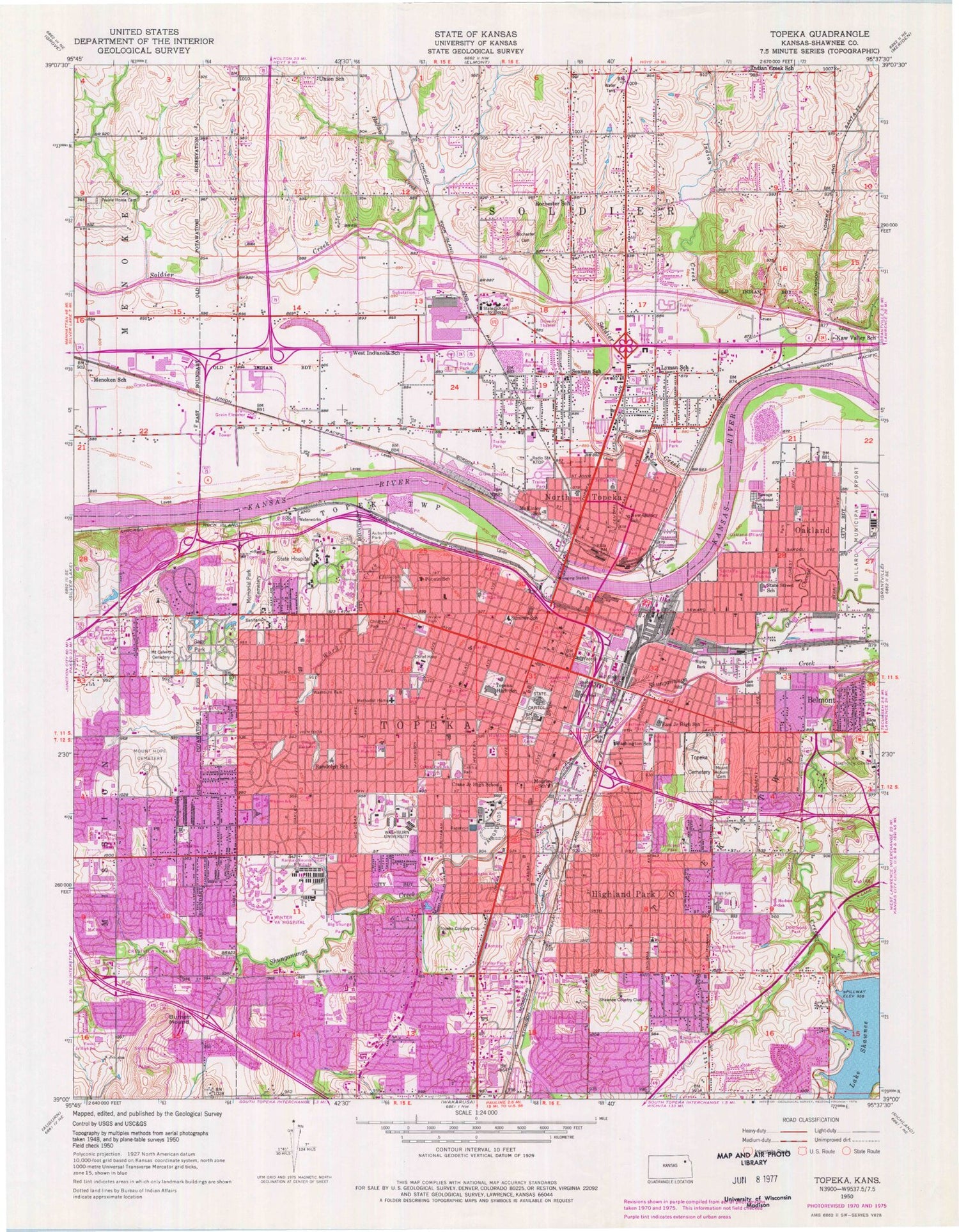 Classic USGS Topeka Kansas 7.5'x7.5' Topo Map Image