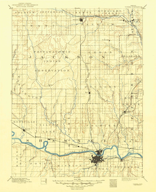Historic 1894 Topeka Kansas 30'x30' Topo Map Image