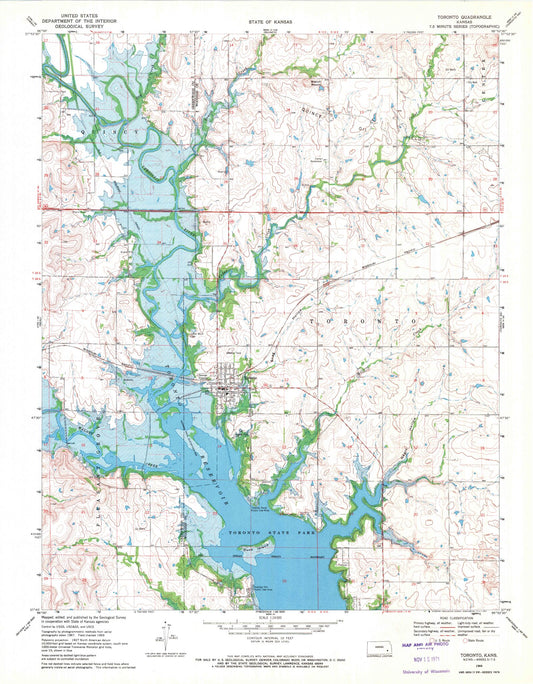 Classic USGS Toronto Kansas 7.5'x7.5' Topo Map Image