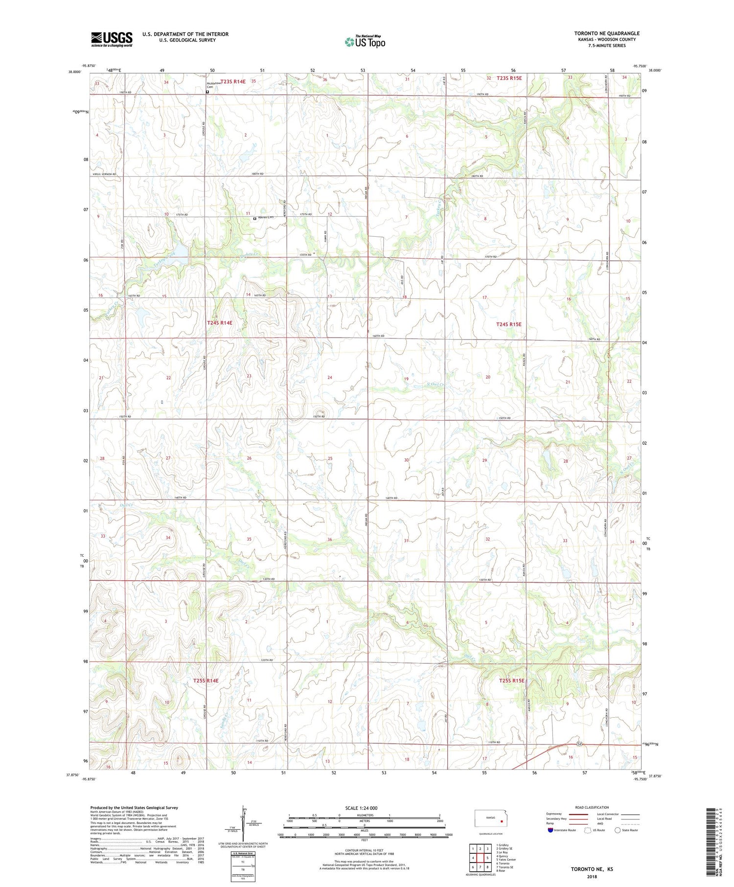 Toronto NE Kansas US Topo Map Image