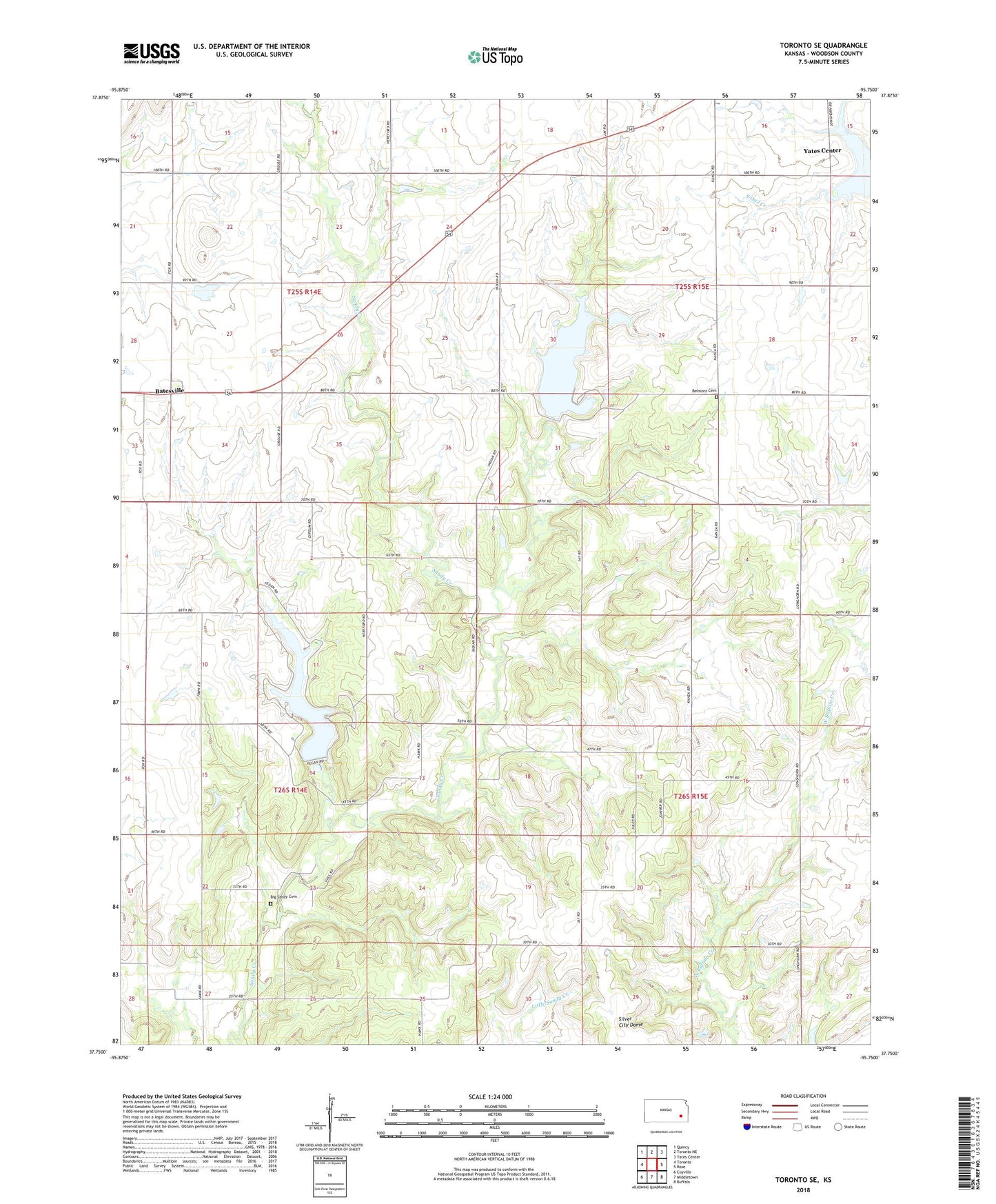 Toronto SE Kansas US Topo Map Image