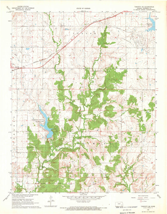 Classic USGS Toronto SE Kansas 7.5'x7.5' Topo Map Image