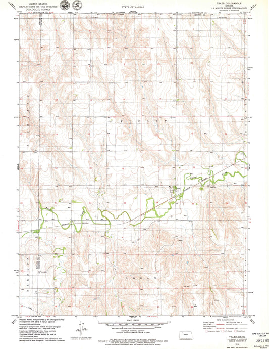 Classic USGS Traer Kansas 7.5'x7.5' Topo Map Image