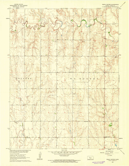Classic USGS Trego Center Kansas 7.5'x7.5' Topo Map Image
