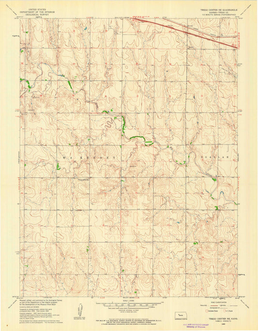 Classic USGS Trego Center NE Kansas 7.5'x7.5' Topo Map Image