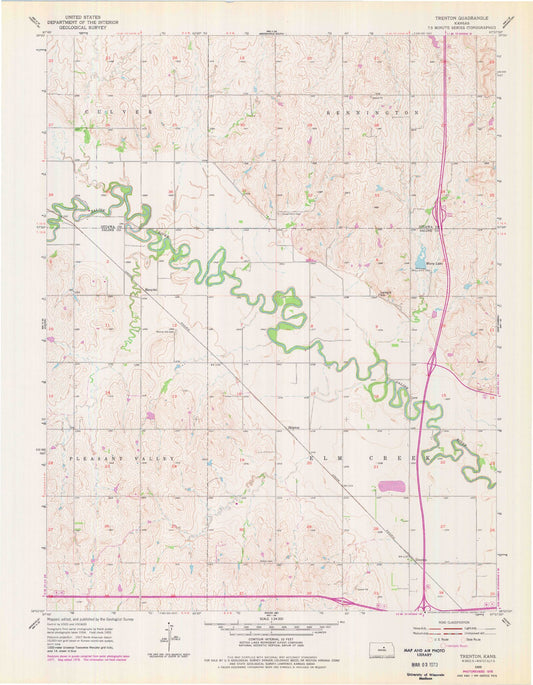 Classic USGS Trenton Kansas 7.5'x7.5' Topo Map Image