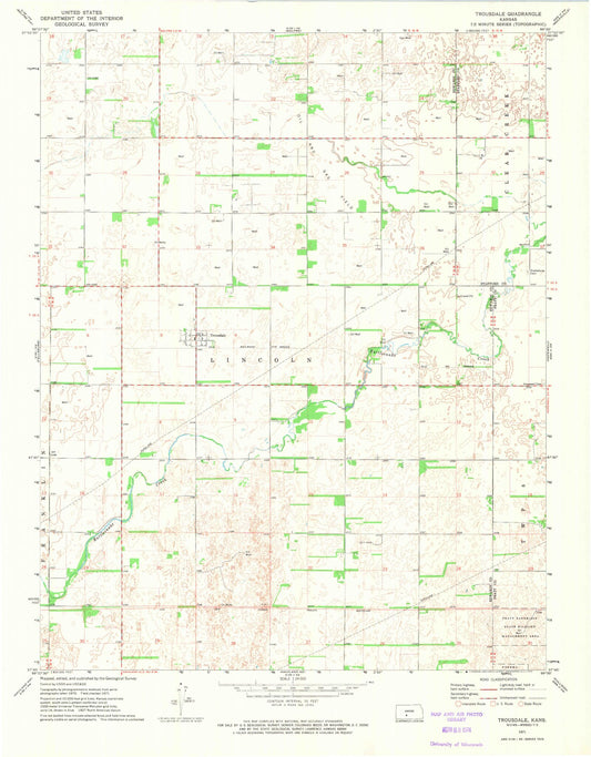 Classic USGS Trousdale Kansas 7.5'x7.5' Topo Map Image