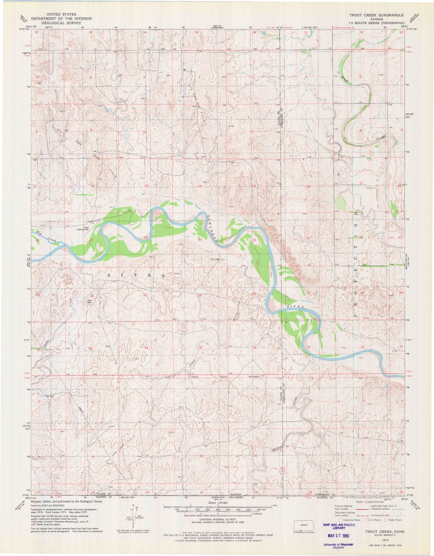 Classic USGS Trout Creek Kansas 7.5'x7.5' Topo Map Image