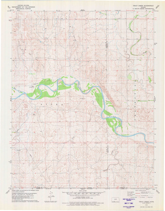 Classic USGS Trout Creek Kansas 7.5'x7.5' Topo Map Image
