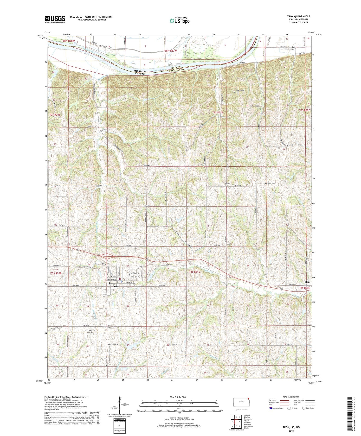 Troy Kansas US Topo Map Image