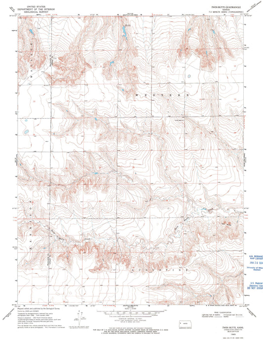 Classic USGS Twin Butte Kansas 7.5'x7.5' Topo Map Image