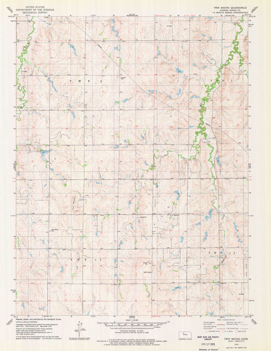 Classic USGS Twin Mound Kansas 7.5'x7.5' Topo Map Image