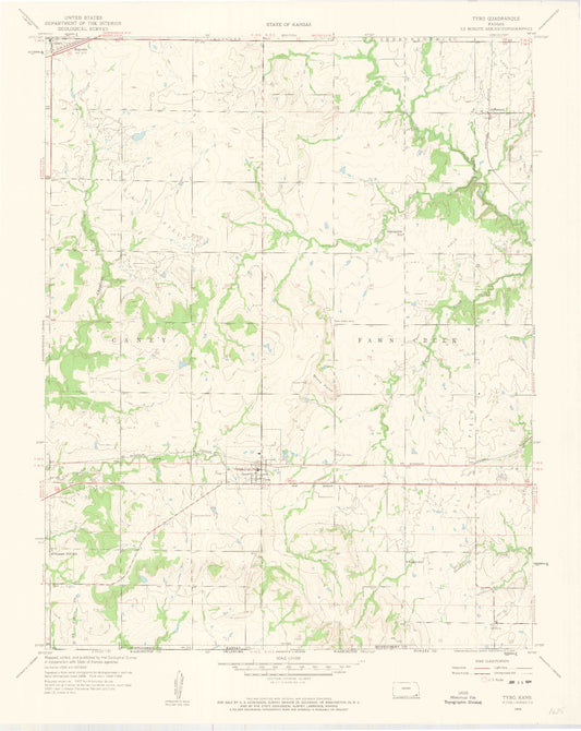 Classic USGS Tyro Kansas 7.5'x7.5' Topo Map Image