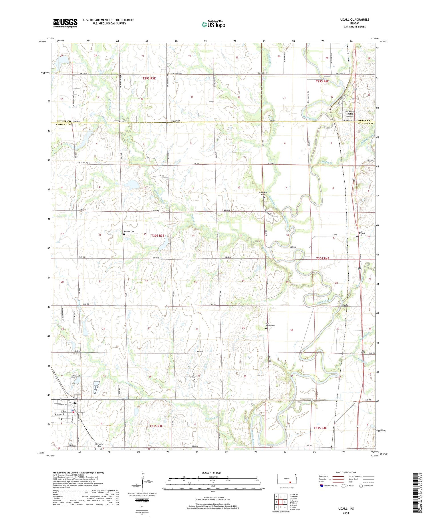 Udall Kansas US Topo Map Image