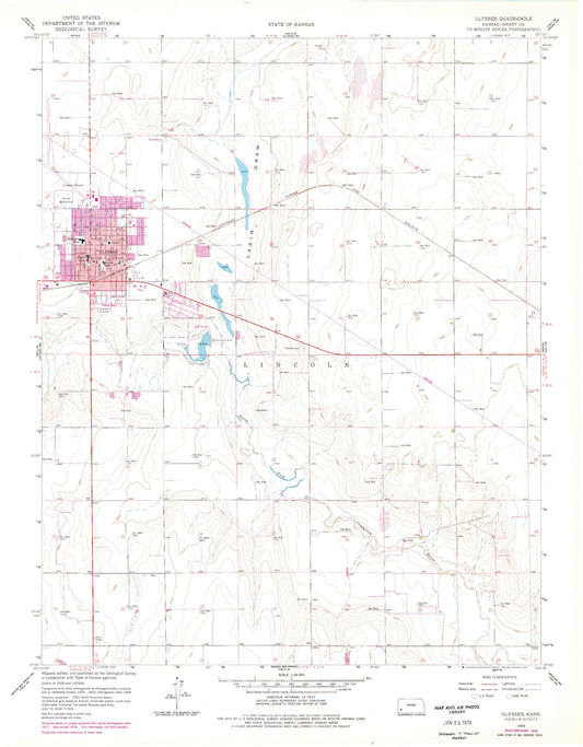 Classic USGS Ulysses Kansas 7.5'x7.5' Topo Map Image