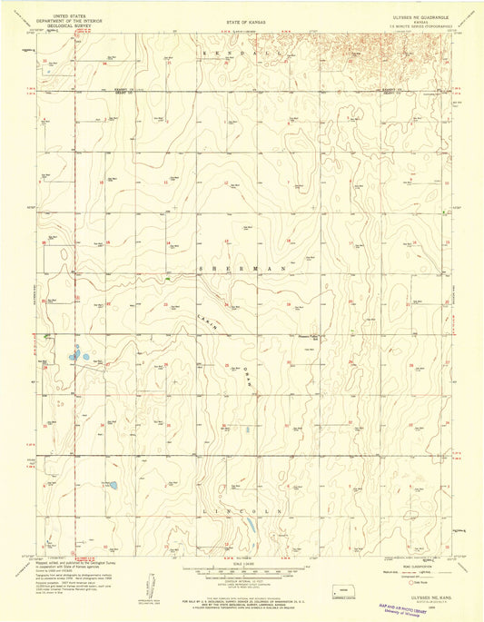 Classic USGS Ulysses NE Kansas 7.5'x7.5' Topo Map Image