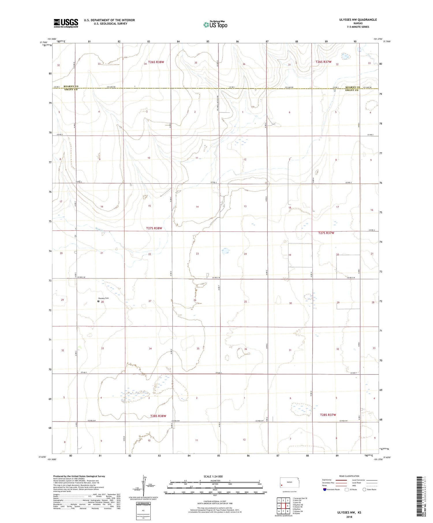 Ulysses NW Kansas US Topo Map Image