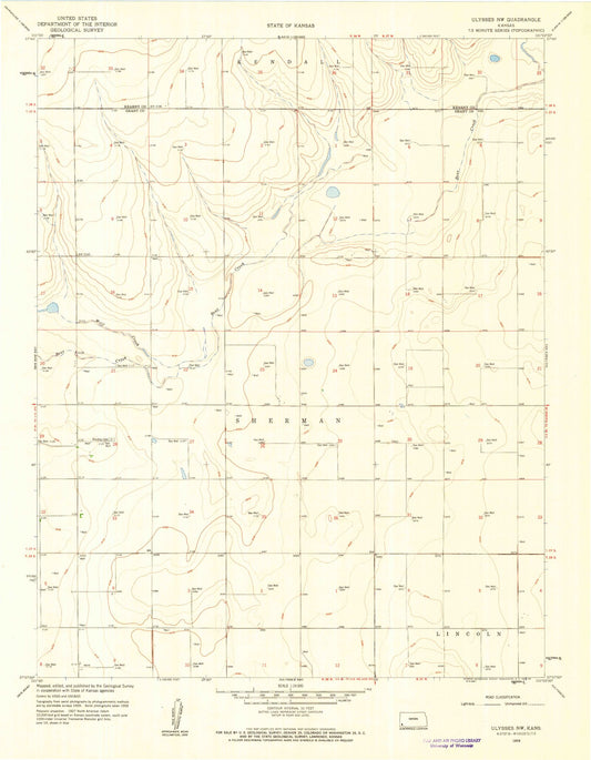 Classic USGS Ulysses NW Kansas 7.5'x7.5' Topo Map Image