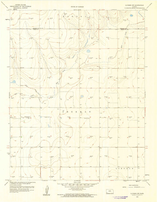 Classic USGS Ulysses NW Kansas 7.5'x7.5' Topo Map Image