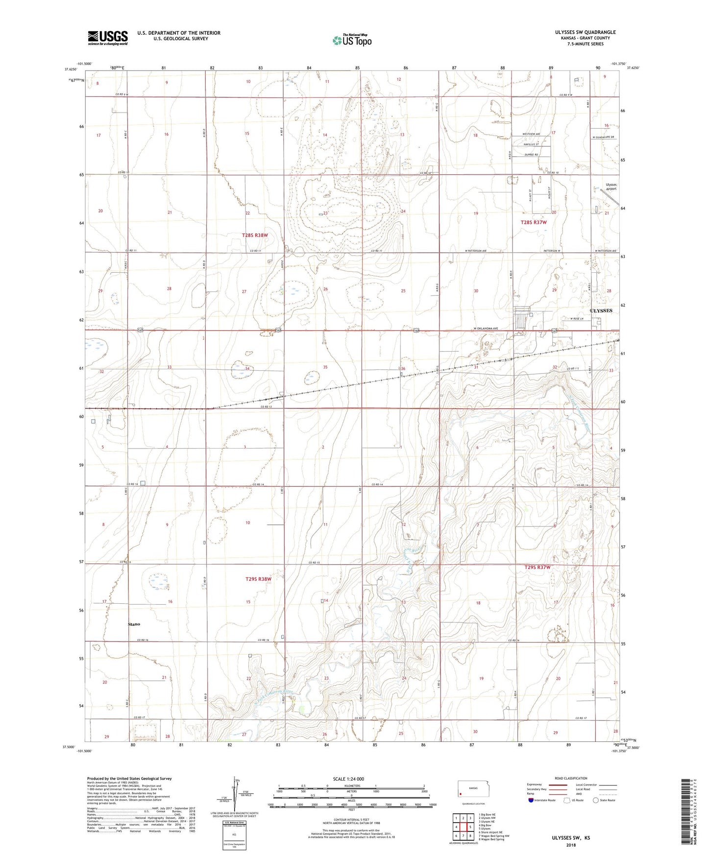 Ulysses SW Kansas US Topo Map Image