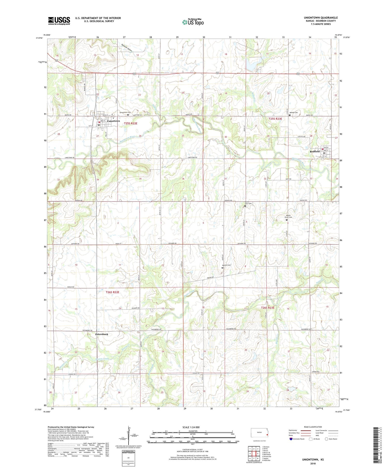 Uniontown Kansas US Topo Map Image