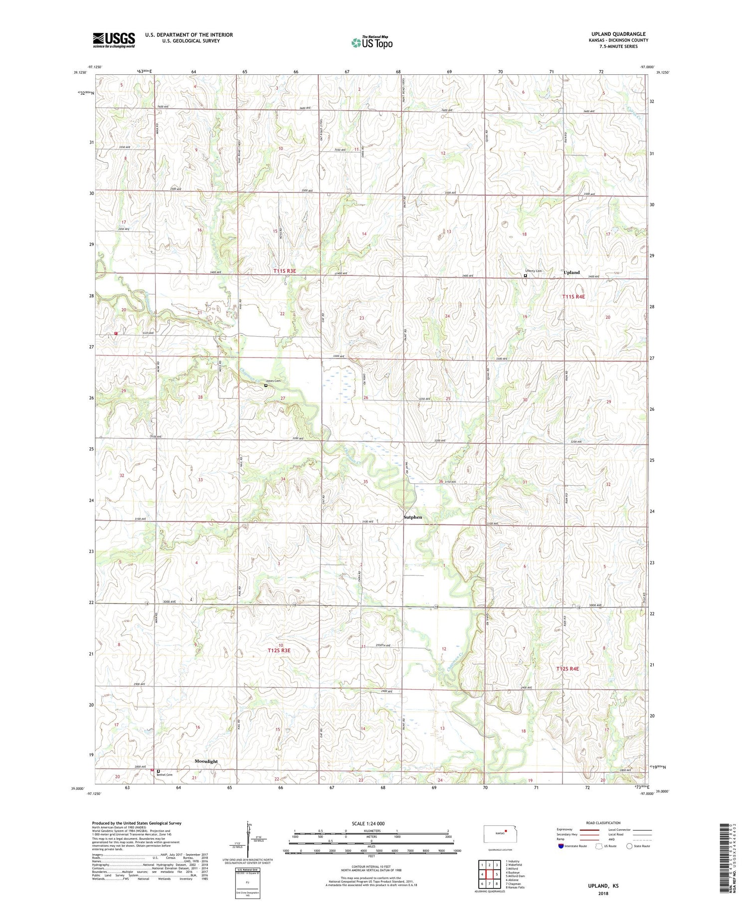 Upland Kansas US Topo Map Image