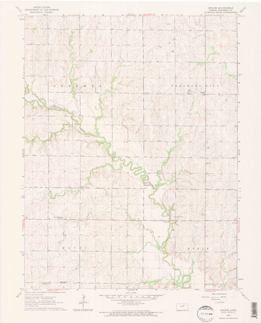 Classic USGS Upland Kansas 7.5'x7.5' Topo Map Image
