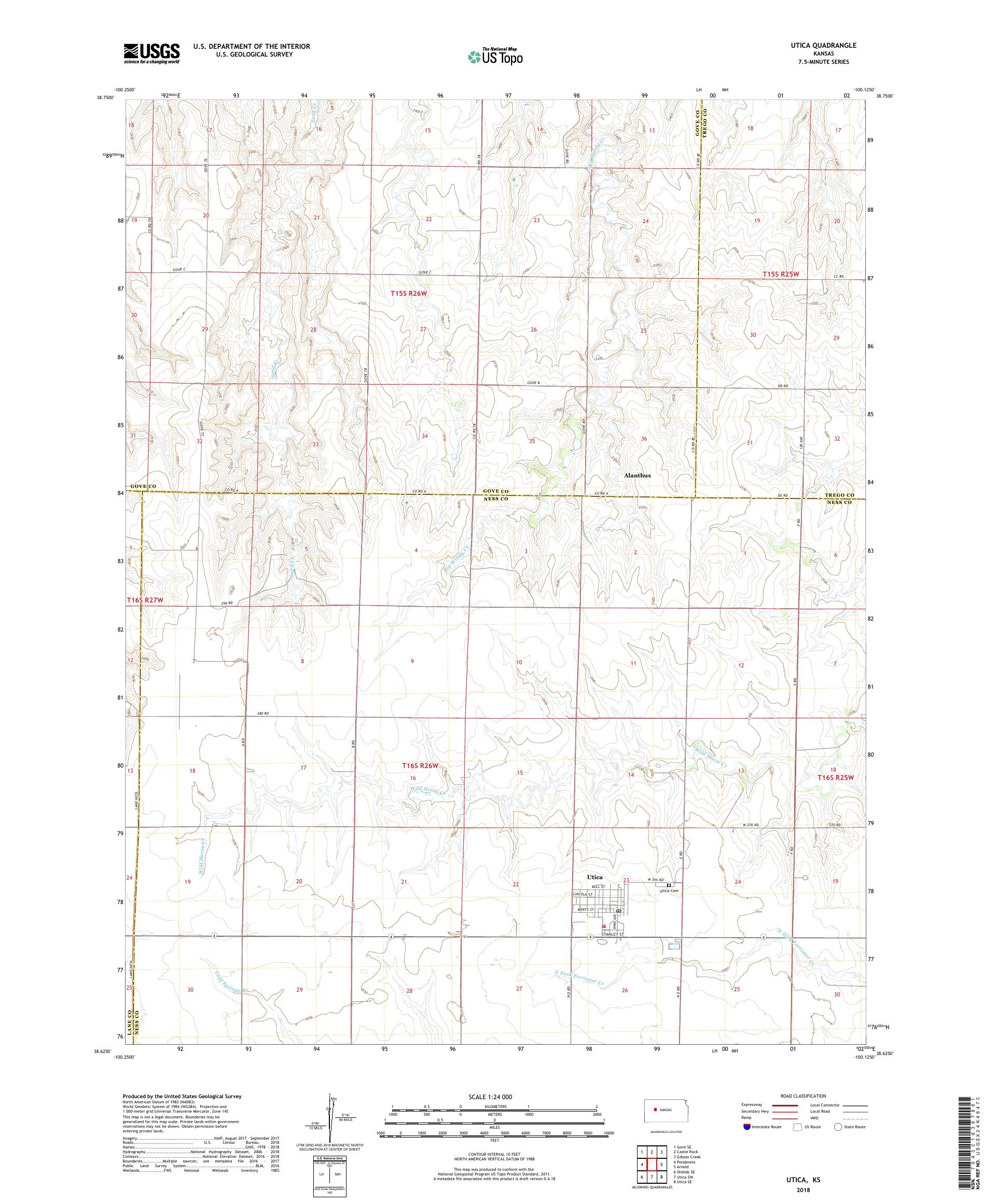 Utica Kansas US Topo Map – MyTopo Map Store