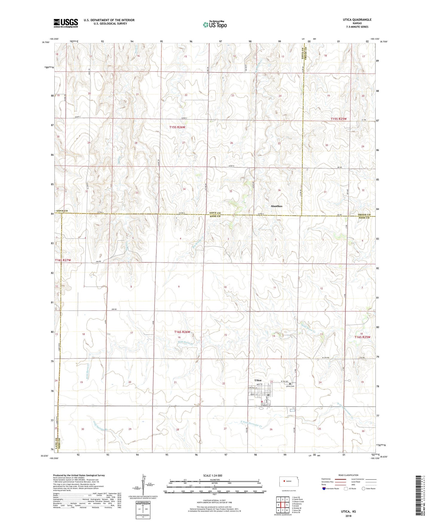 Utica Kansas US Topo Map Image