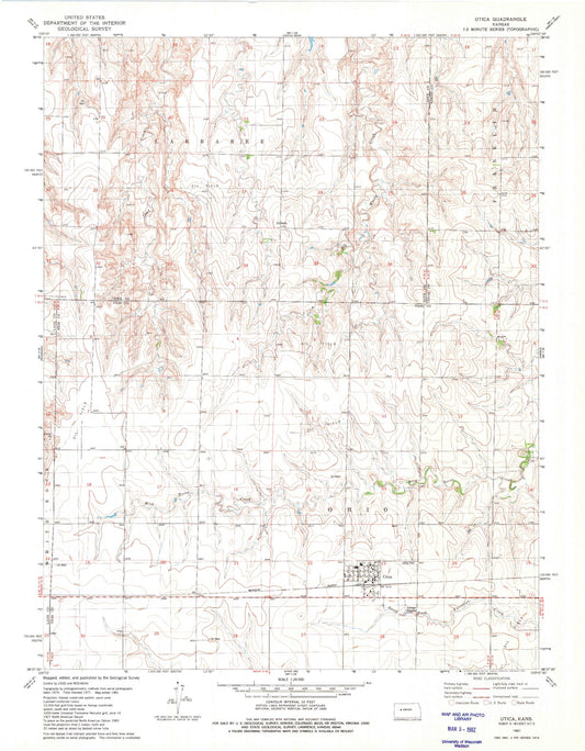 Classic USGS Utica Kansas 7.5'x7.5' Topo Map Image