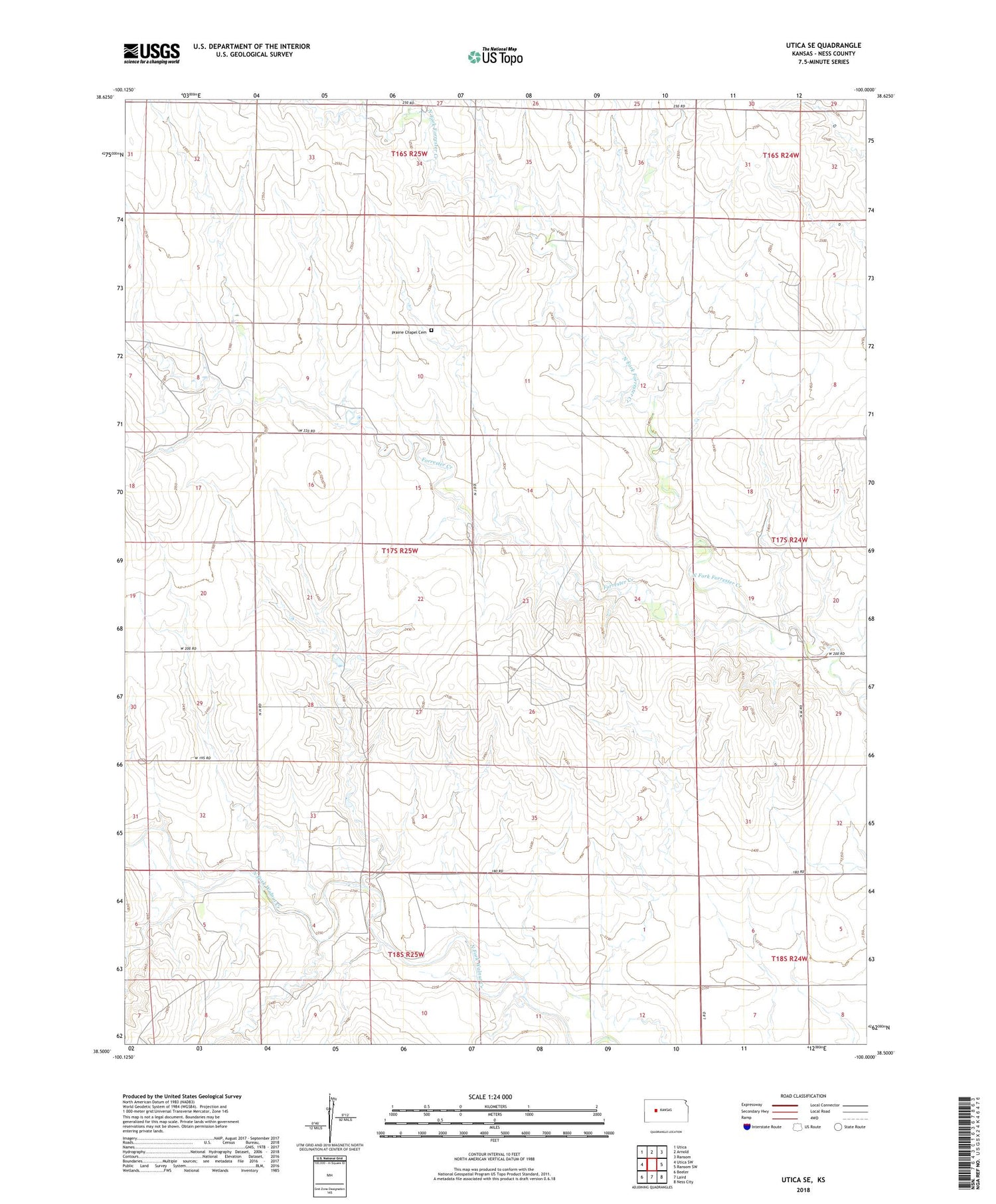 Utica SE Kansas US Topo Map Image
